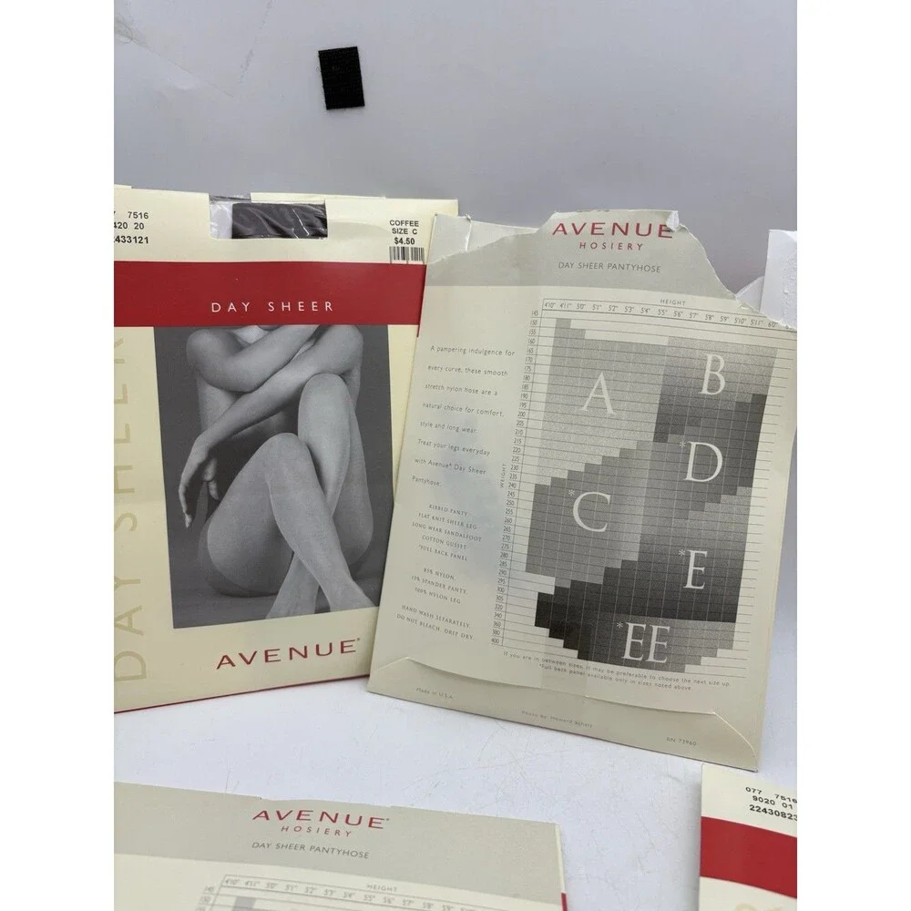 Avenue Day Sheer Pantyhose Lot 8 Size C Coffee Black Beige Taupe Vintage